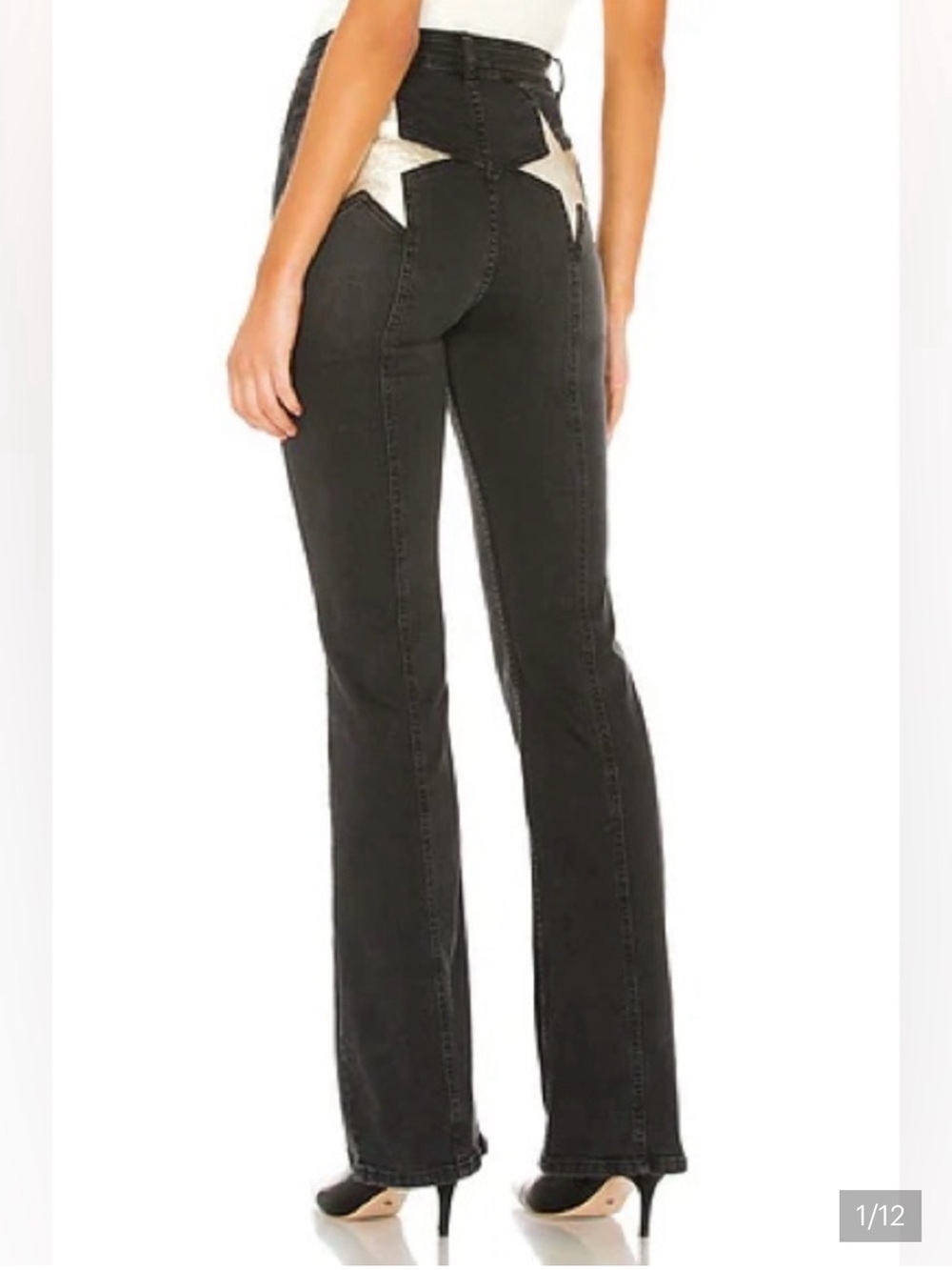 We The Free Firecracker Flare Jeans in Washed Black Star Pocket Jeans 27
